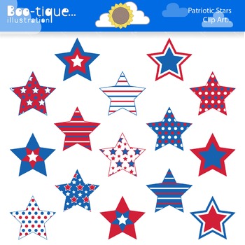 Clipart- Patriotic Stars Digital Clip art. White and Blue Stars Clipart.