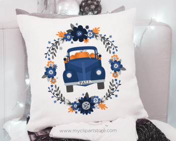 Blue Fall Truck Pillow Decor – Country Squared