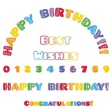 Clipart- Rainbow Happy Birthday Clip Art. Numbers Clipart.