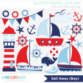 Clipart - Sail Away (Boy), Sailing, Nautical, Red and Blue