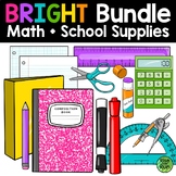 School Supplies Clipart with Math Tools in Bright Rainbow Colors
