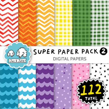Download Super Paper Bundle 2 112 Digital Papers Colorful Clipart Backgrounds
