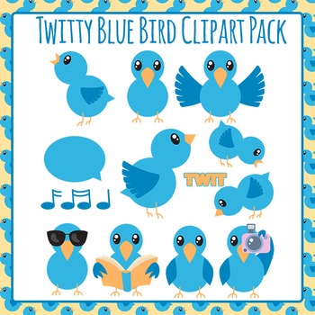 Twittery Birds Digital Clip Art 10 Cute Blue Toon Birdies 