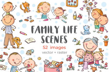 Preview of Clipart bundle. Family life scenes.