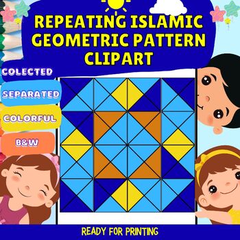 Preview of Clipart of Repeating Islamic Geometric Mosaic Symmetrical Triangle Patterns.