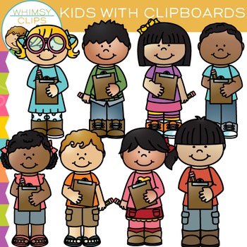 Preview of School Kids with Clipboards: Writing Clip Art