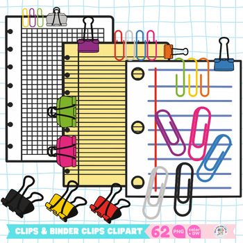 Preview of Clips and Binder Clips Back to School Supplies Clipart