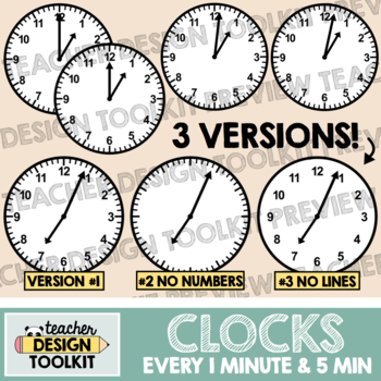 Preview of Every Minute - Analog Clocks Clip Art - Clock Faces - Telling Time Math Clip Art