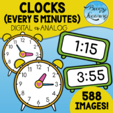 Clock Clipart - Analog and Digital - Every 5 Minutes - PNG