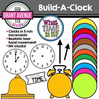 Preview of Clock Clipart - Build-A-Clock Clipart - Clock Clip Art for Every 5 Minutes