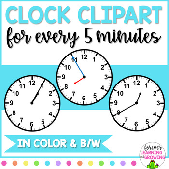 Preview of Clock Clipart for Every 5 Minutes - Clock Faces to the Nearest 5 Minutes