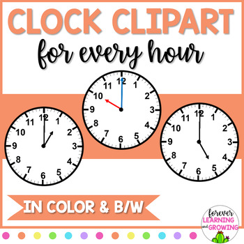 Preview of Clock Clipart for Telling Time to the Hour - Clock Faces for Every 60 Minutes