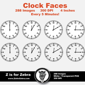 Preview of Clock Face Clip Art 288 Images - Every 5 Min - Commercial ok! {Z is for Zebra}