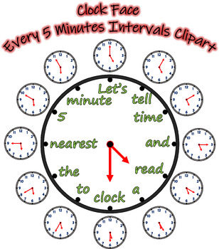 Preview of Clock Face Every 5 Minutes Intervals Clipart