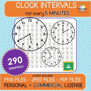 Preview of Analog Clock Face Clipart | 5 Minute Intervals | Commercial Use | 290 PNG & JPEG