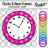 Clock Clip Art ~ Every 5 Minutes ~ With Neon Frames