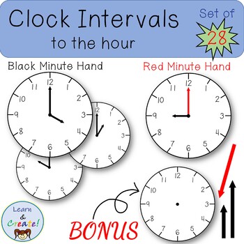 Preview of Clock Intervals to the Hour Clip Art Set of 28 (Red Minute Hand Available)