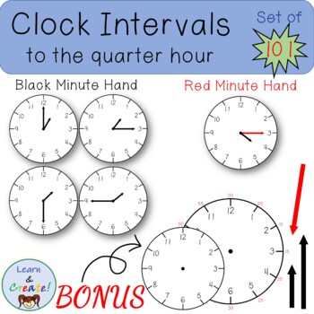 Preview of Clock Intervals to the Quarter Hour - Set of 101! Red Minute Hand Available!
