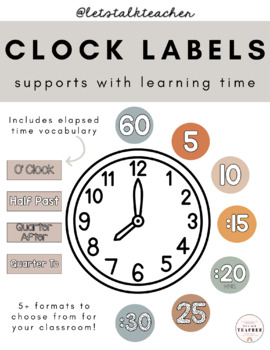 Preview of Clock Labels (Warm Earth Tones) - @letstalkteacher