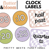 Clock Labels for Telling Time and Math in Groovy Retro Theme
