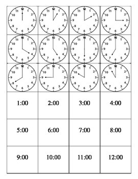 clock matching game digital and analog time hour print