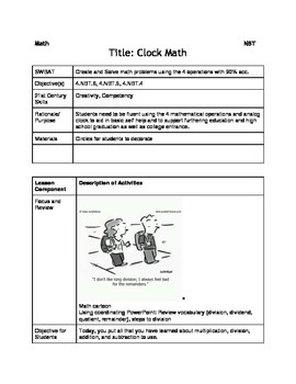 Preview of Clock Math - NBT Lesson Plan