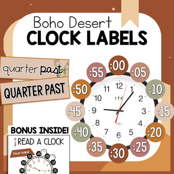 Preview of Clock Number Labels | Boho Desert Neutral Classroom Decor
