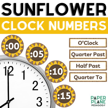 Preview of Clock Number Labels | Rustic Sunflower Classroom Theme