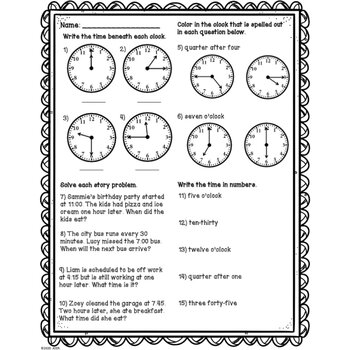 *FREE* Clock Worksheets by Jennifer Olson Educational Resources | TPT