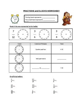 Preview of Fractions and Clocks Worksheet