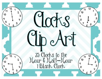 Preview of Clocks Clip Art: Hour & Half Hour