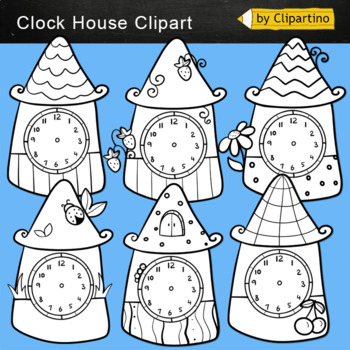 Preview of Clocks Clip Art black white: house