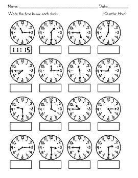 telling time to the quarter hour worksheet have fun teaching - time ...