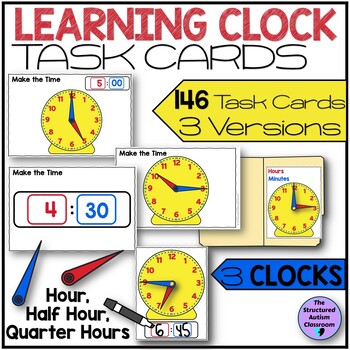 Preview of Clocks and Time Activities Color Coded Task Cards and Clocks Special Education
