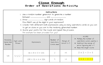 Preview of Close Enough - Order of Operations Activity