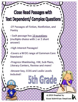 27 Close Read Comprehension Passages with Text Dependent ...