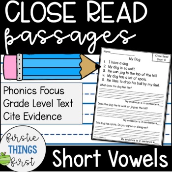 Preview of Close Reading/ Reading Comprehension: Short Vowels