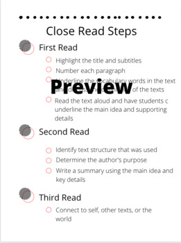 Preview of Close Read Steps
