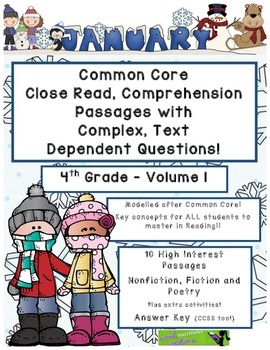 Preview of Jan. 4th- Close Read Comprehension Passages with Questions CC Aligned