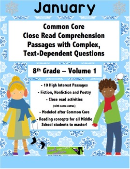 Preview of Jan. 8th- Close Read Comprehension Passages with Questions CC Aligned