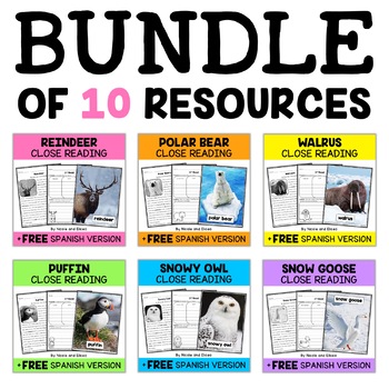 Preview of Arctic Animal Close Reading Passages Bundle + FREE Spanish