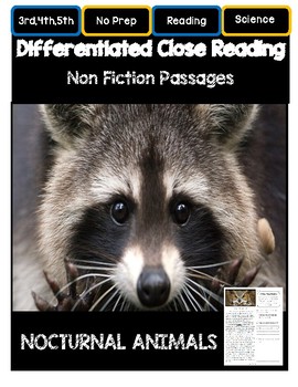 Preview of Close Reading 3rd, 4th, 5th Grade Non Fiction Passages: Nocturnal Animals