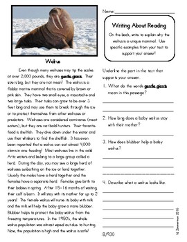 Close Reading 3rd, 4th, 5th Grade Non Fiction Passages: Arctic Animals