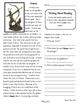 Close Reading 3rd, 4th, 5th Grade Non Fiction Passages: Greek Gods