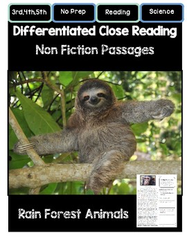 Preview of Close Reading 3rd, 4th, and 5th Grade Non Fiction Passages: Rainforest Animals