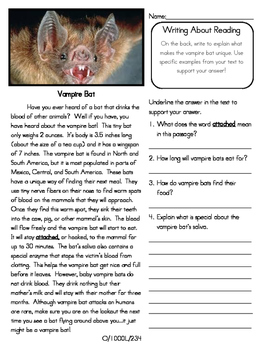 Preview of Close Reading 3rd, 4th, 5th, 6th Grade Non Fiction Passages: Vampire Bat