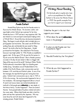 Preview of Close Reading 3rd, 4th, 5th Grade Non Fiction Reading Passages: Amelia Earhart