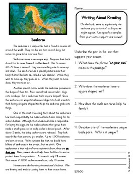 Preview of Close Reading 3rd, 4th, 5th Grade Non Fiction Reading Passages: Seahorse