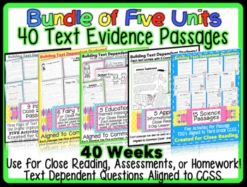 Preview of Close Reading 40 Passages Bundle Comprehension w/ Type-able Google Slides™
