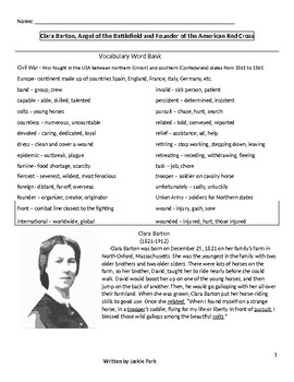 Preview of Close Reading Activity: CLARA BARTON w/ 20 questons for Reading Comprehension